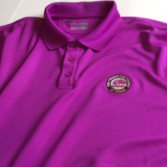 Under Armour Heat Gear Loose Fit Purple polo shirt The College at Delhi Golf XL - Picture 13 of 13